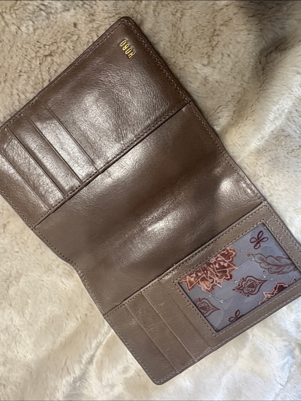 NWOT - HOBO gray/brown Leather Passport Holder with ID Window